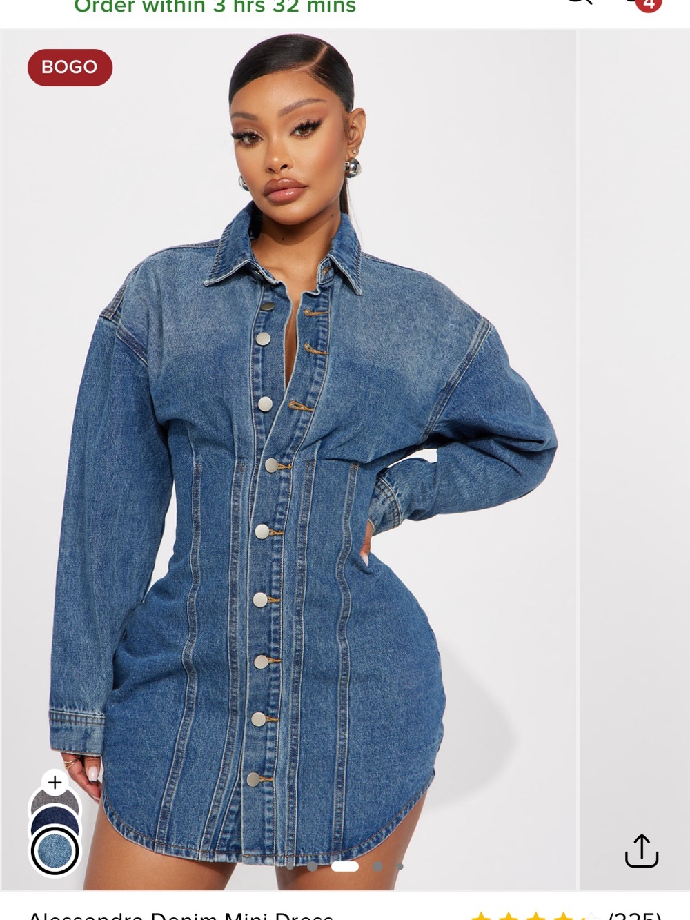 NWT Fashion Nova Alessandra Denim Mini Dress Medium Wash Size L